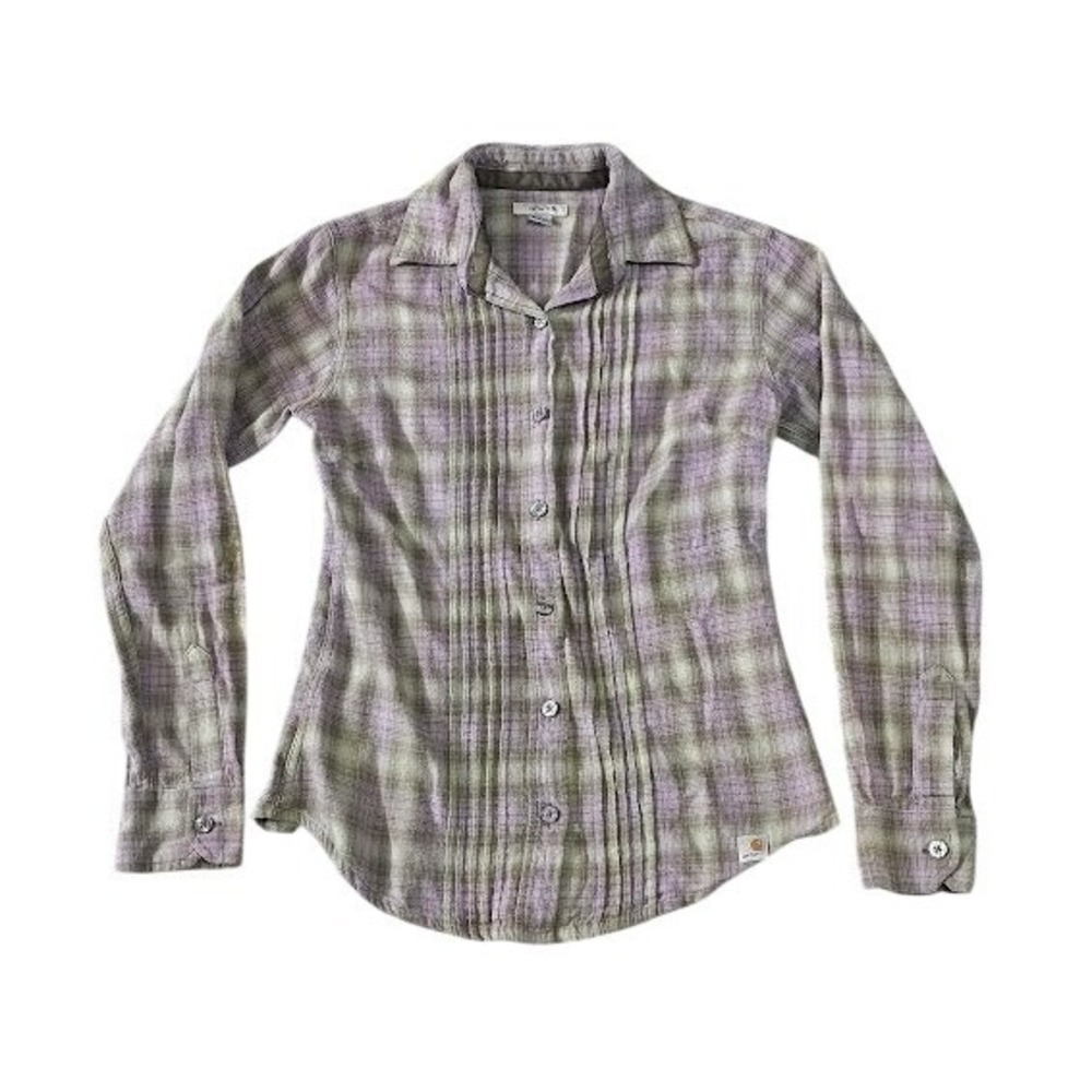 Carhartt Shirt Women Small (4-6) Purple Plaid Button Up 100% Cotton Long Sleeve